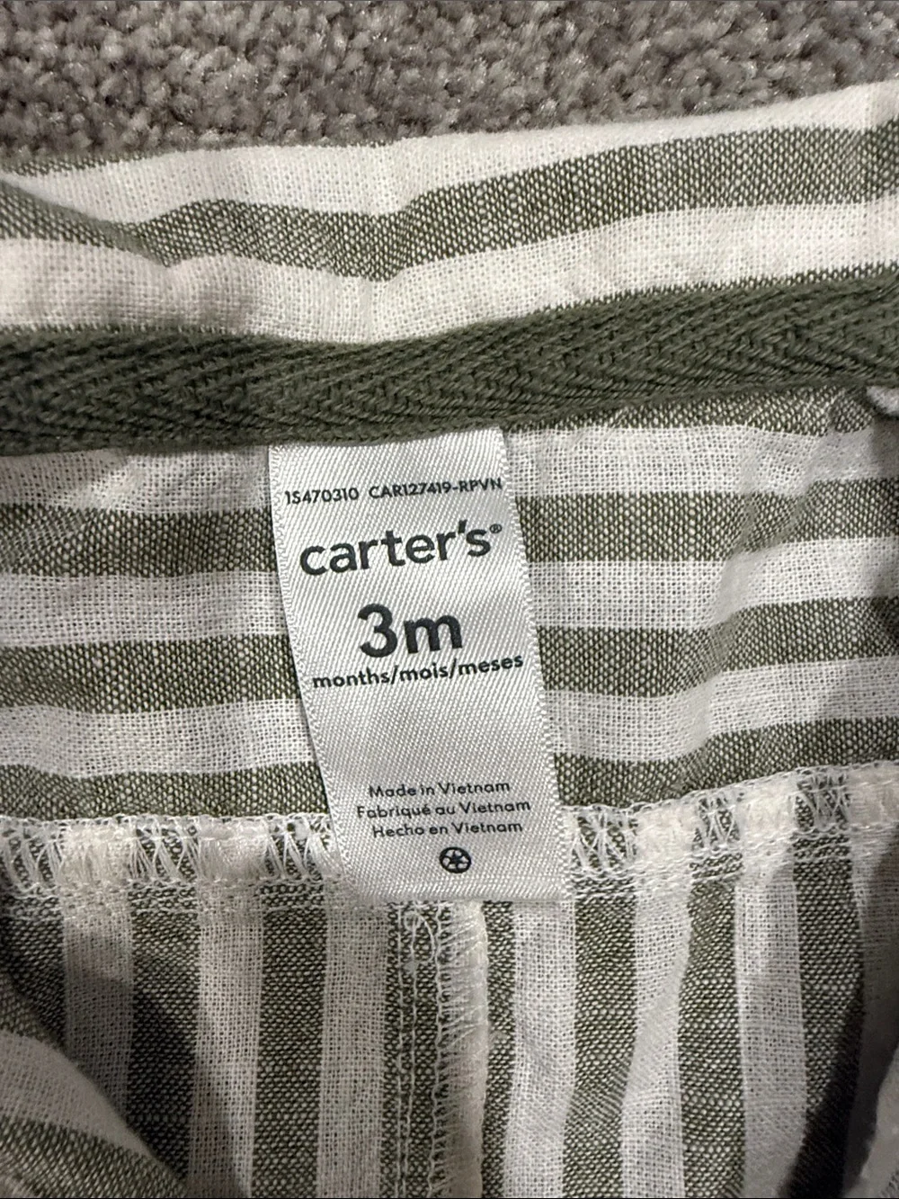 Carter's Green and White Striped Button Romper